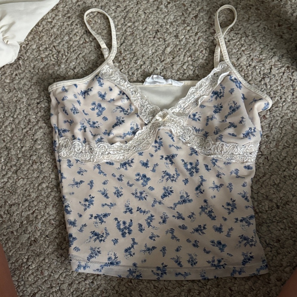 Floral Lace Trim Cami Top